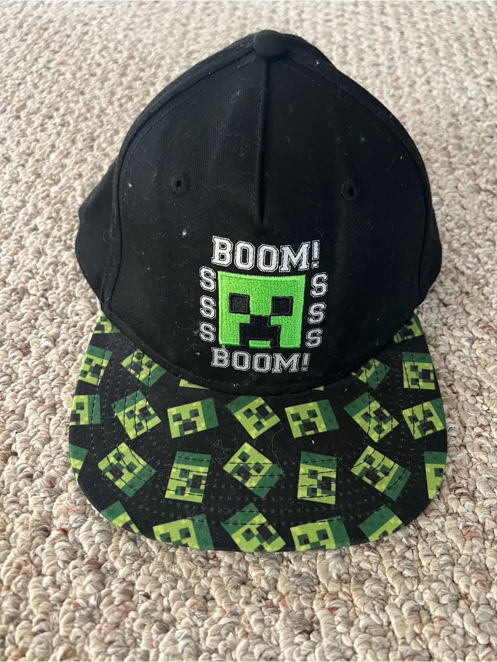 Kids Black & Green Gaming Snapback Hat with Creeper Graphic